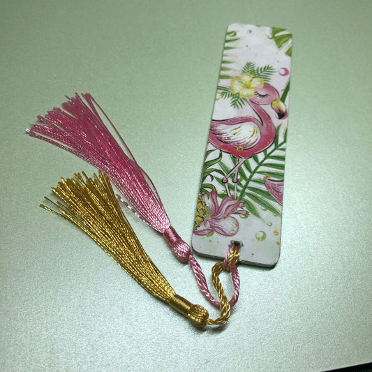 Floral Flamingo wooden bookmark