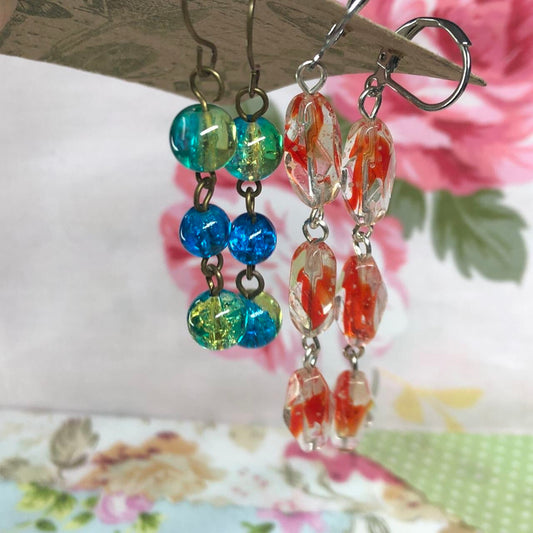 Two pairs of colourful glass earrings
