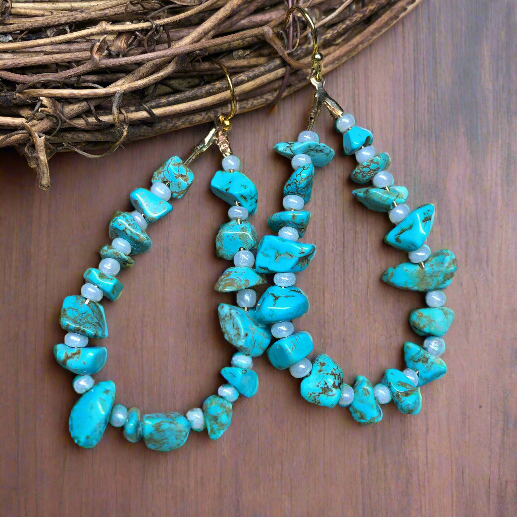 Exeter - Blue peardrop Howlite hoop earrings