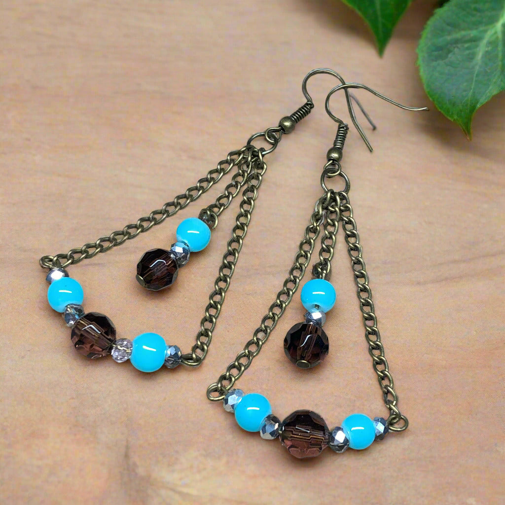 Nona - Blue and Plum chandelier earrings