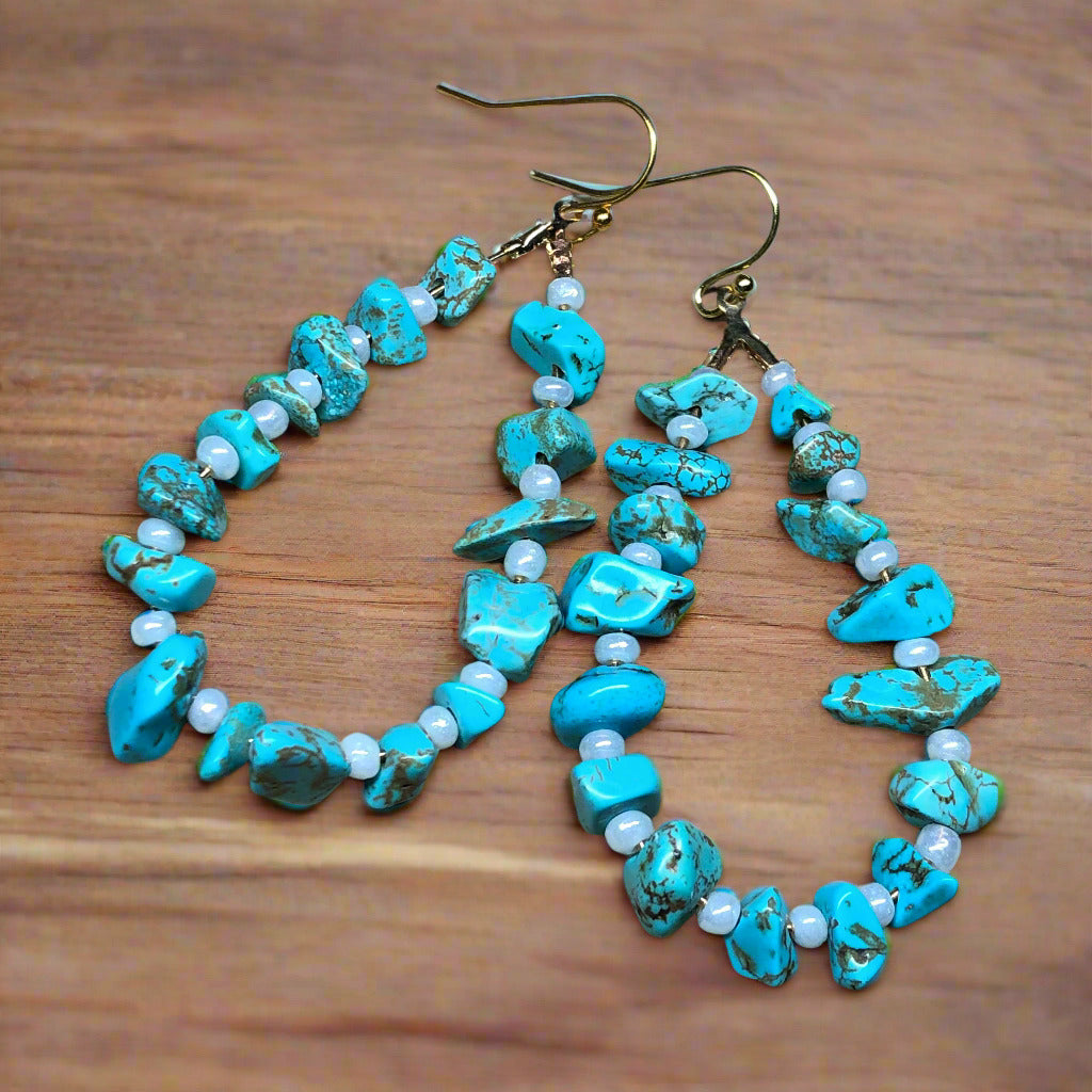 Exeter - Blue peardrop Howlite hoop earrings
