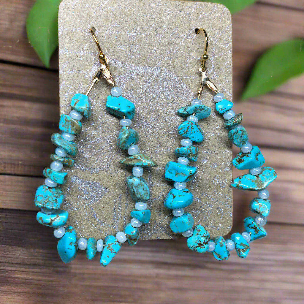 Exeter - Blue peardrop Howlite hoop earrings