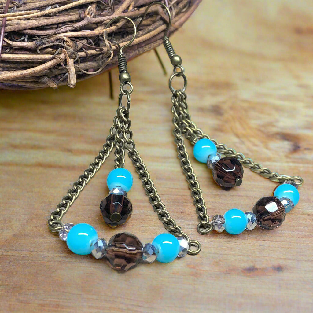 Nona - Blue and Plum chandelier earrings