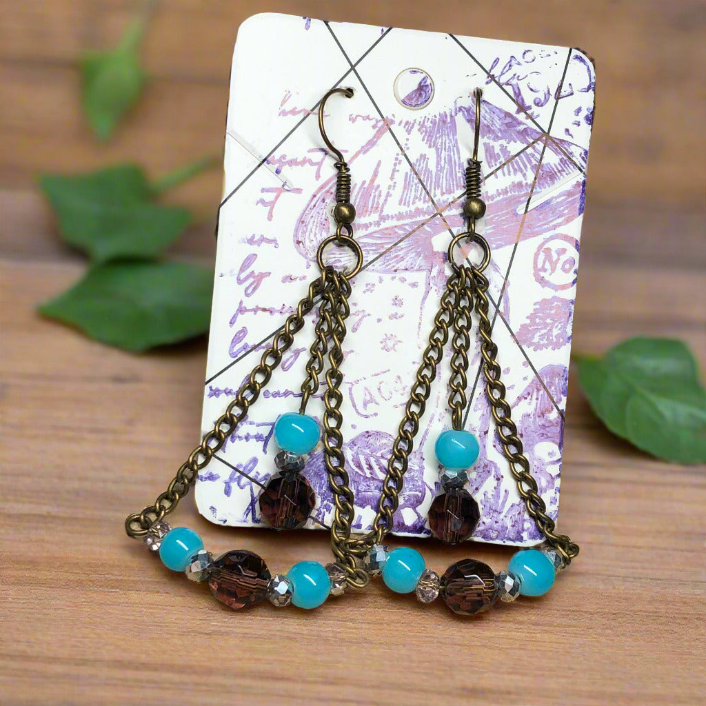 Nona - Blue and Plum chandelier earrings