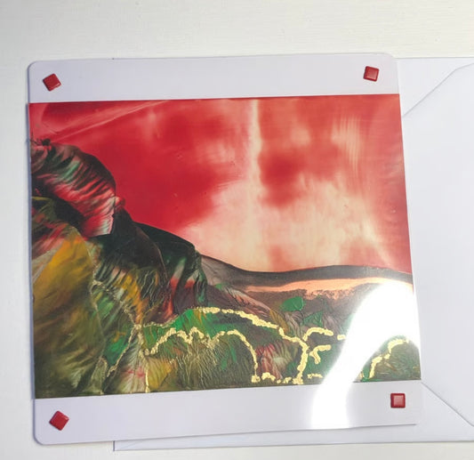 Fiery landscape - encaustic art greeting card