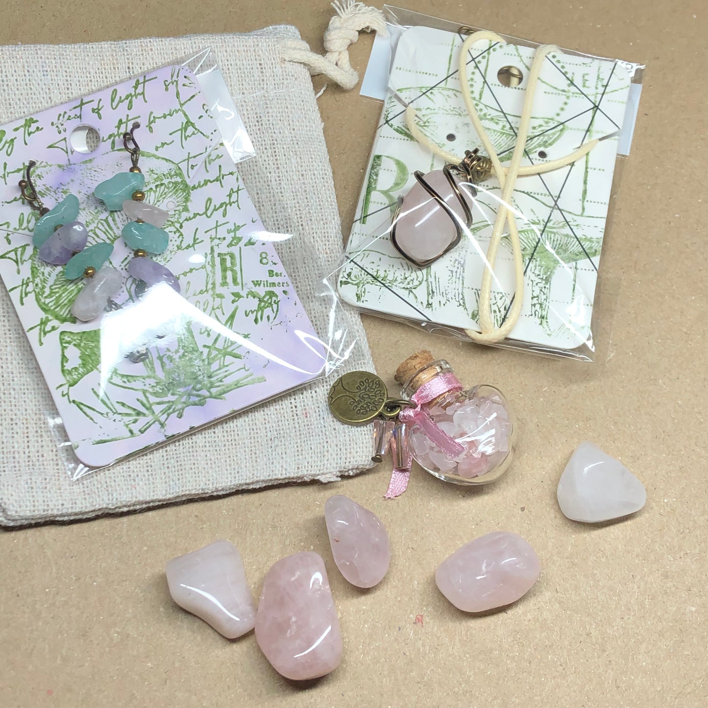 Cora - Rose Quartz handmade necklace and earrings gift set