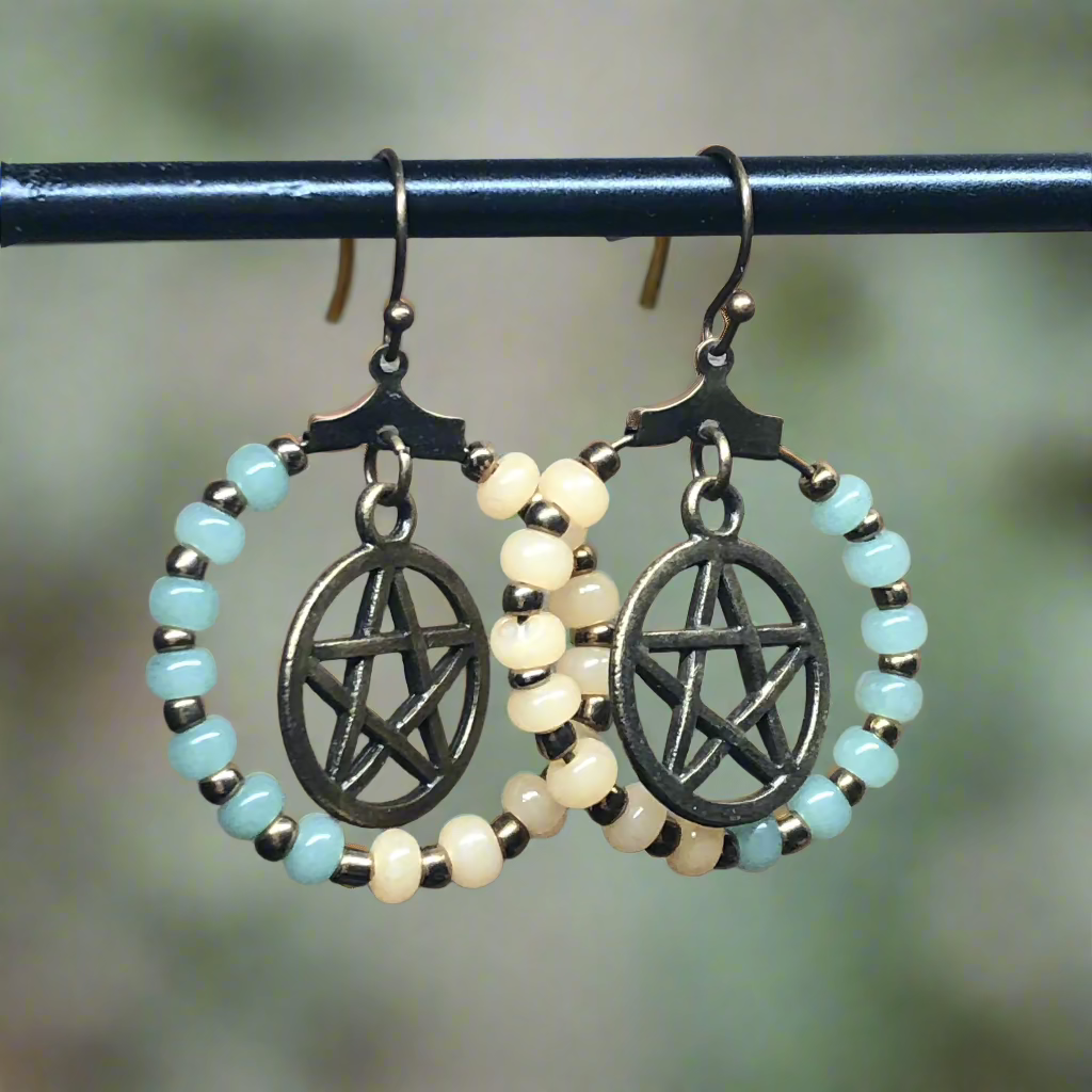 Tiggy - Pastel bead pentagram hoop earrings