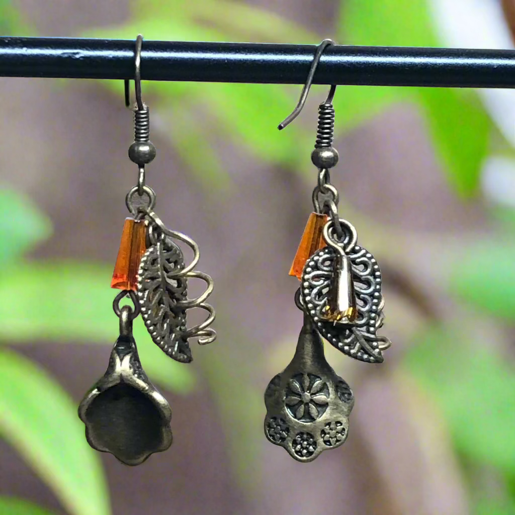 Octavia - Fiery crystal bronze leaf earrings