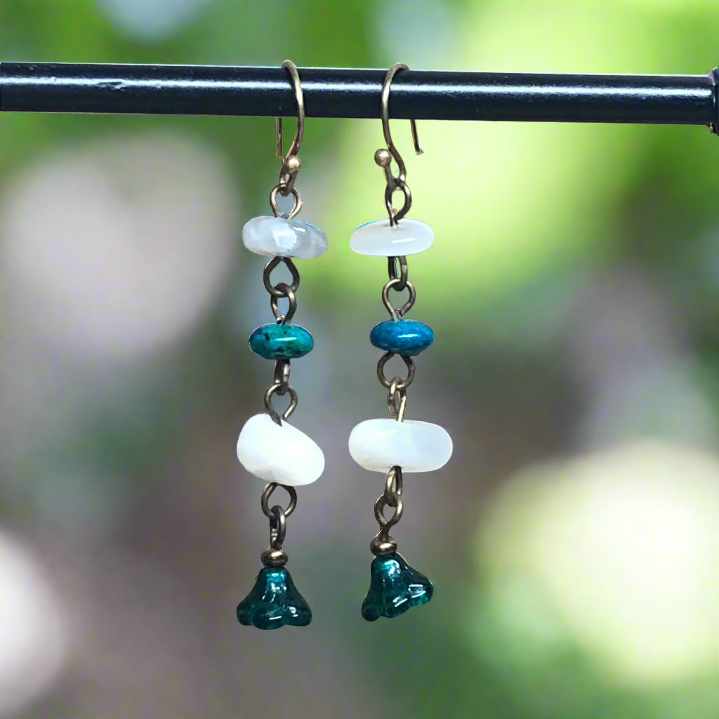 Perspicacity - Chrysocola and Moonstone chip earrings