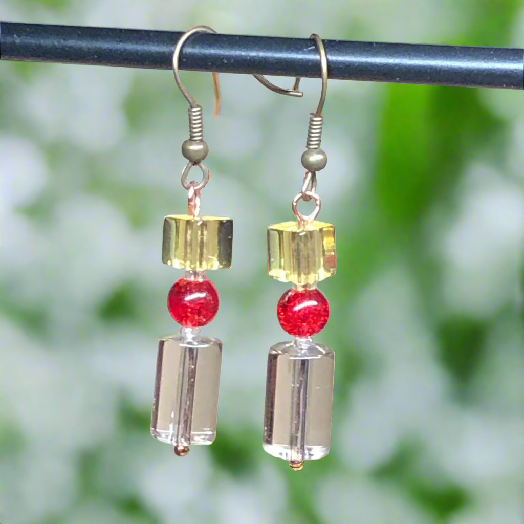 Persephone - Yellow and red glass earrings