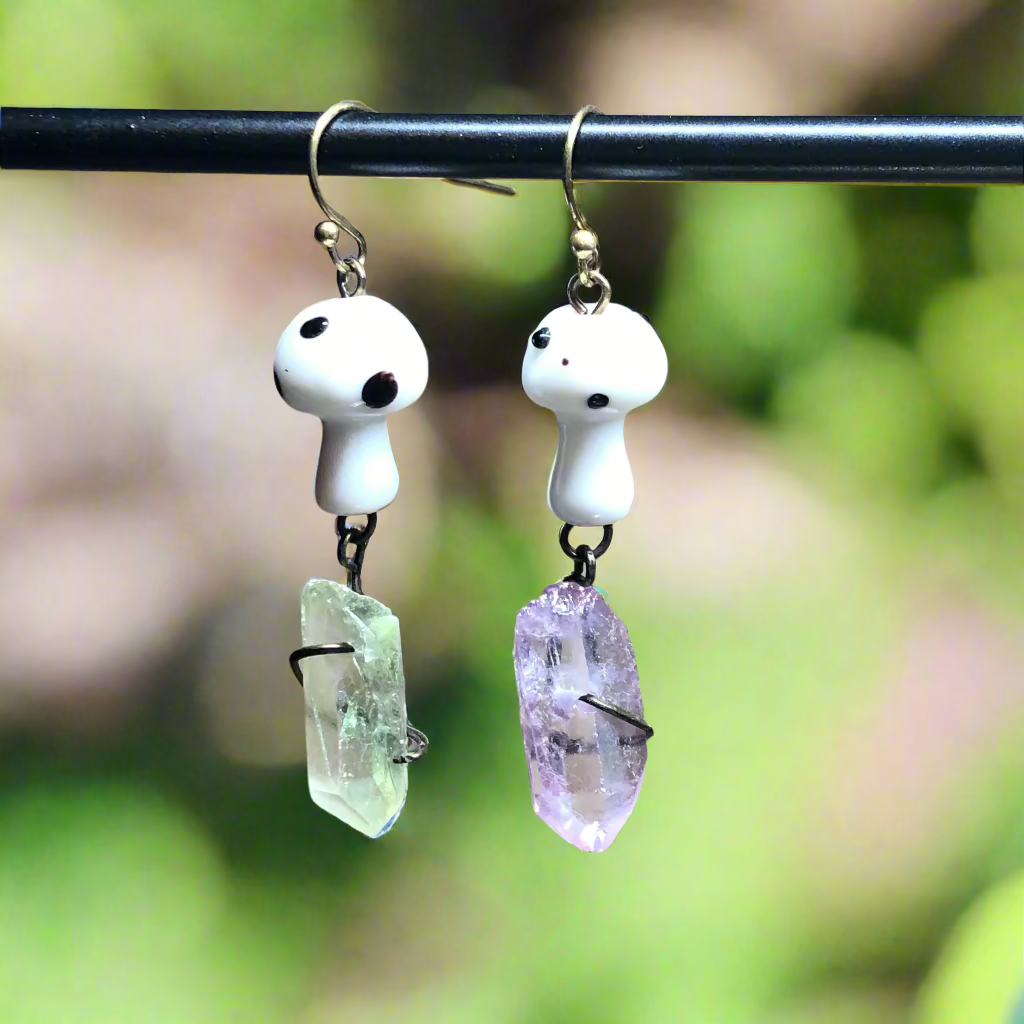 Alice - Mismatched white mushroom crystal earrings