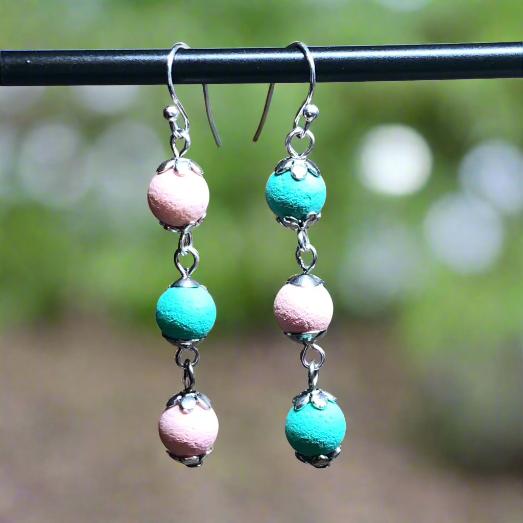 Chaya - Mismatched pink cyan lava rock earrings