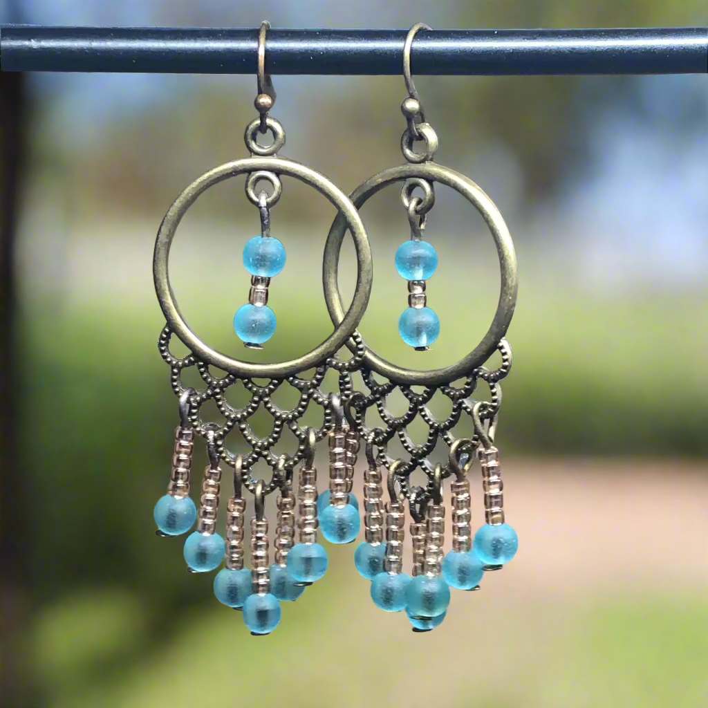Madison - Sky blue and peach chandelier earrings