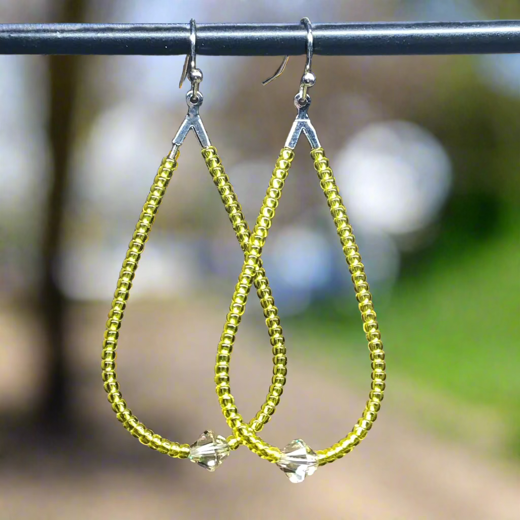 Saffron - Bright yellow glass peardrop hoop earrings