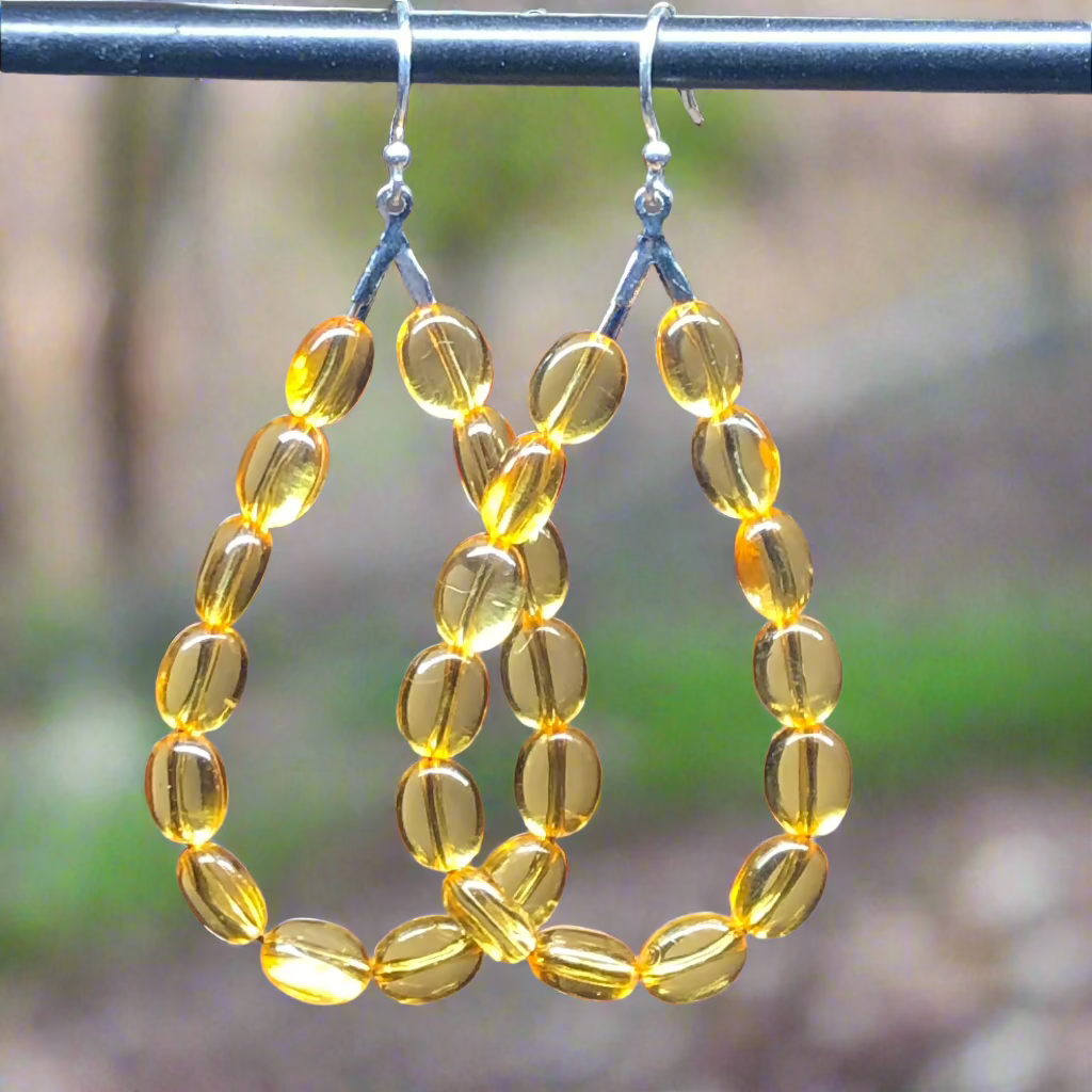 Erin - Yellow teardrop glass hoop earrings