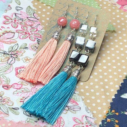 Turquoise and Coral tassel earrings