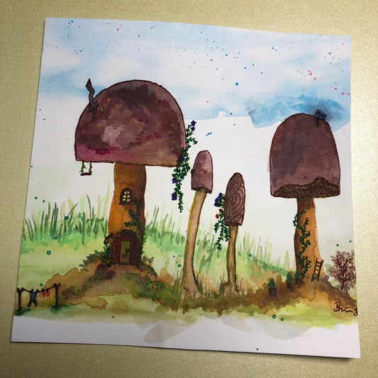 Mushroom village birthday card