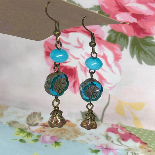 Aquamarine and blue flower earrings
