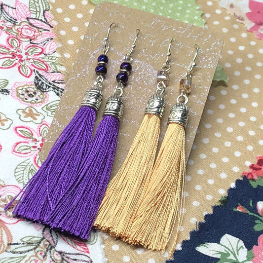 Purple and Fawn tassel earrings