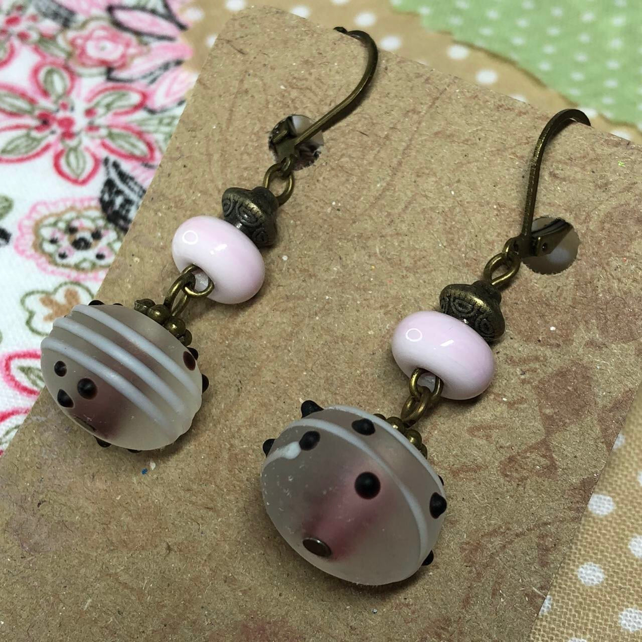 Pastel pink lampwork bead earrings