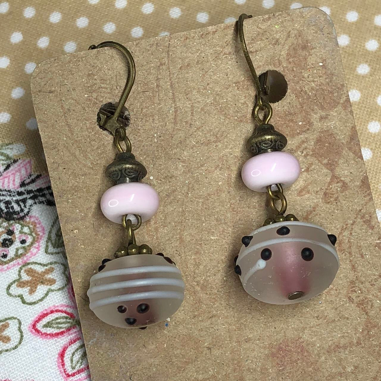 Pastel pink lampwork bead earrings