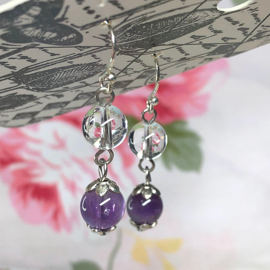 Amethyst and glass dangle earrings