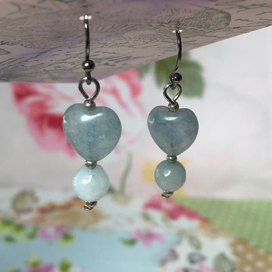 Aquamarine heart romantic earrings
