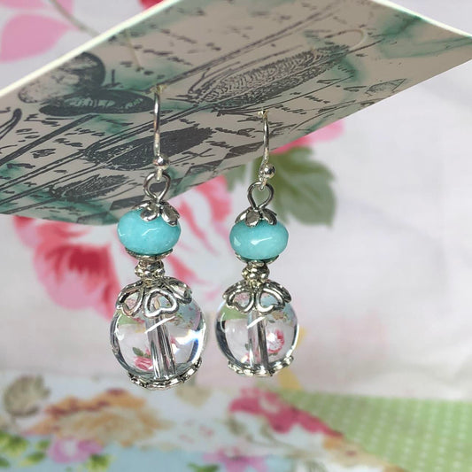 Aquamarine and glass bubble earrings