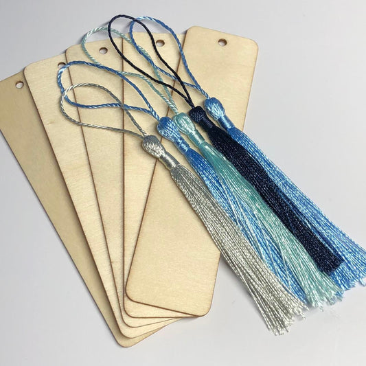 Blue coloured wooden bookmark kit