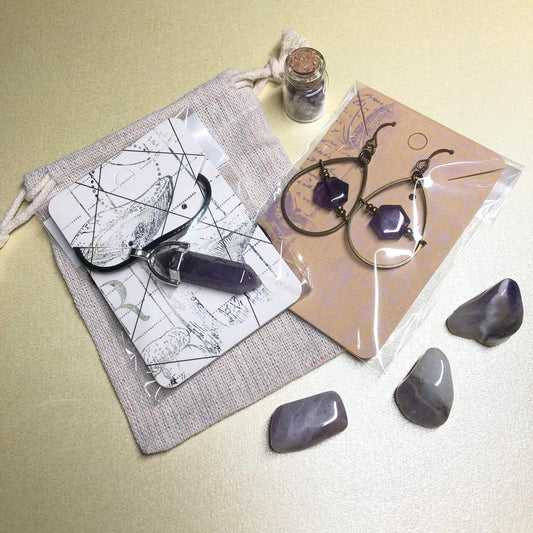 Amethyst handmade earrings gift bag