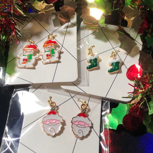 Three pairs Christmas earrings Santa Boots Snowman