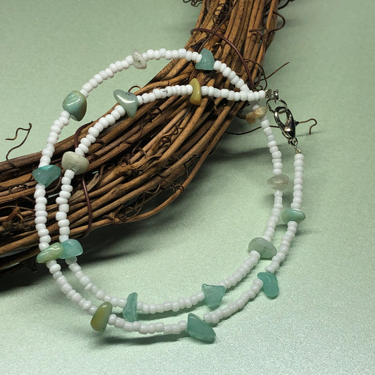 Aquamarine and seed bead choker necklace