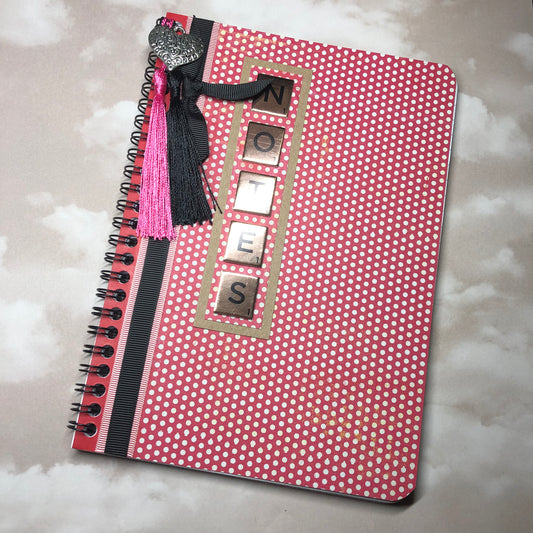 Hand decorated upcycled notes book - Red Notes