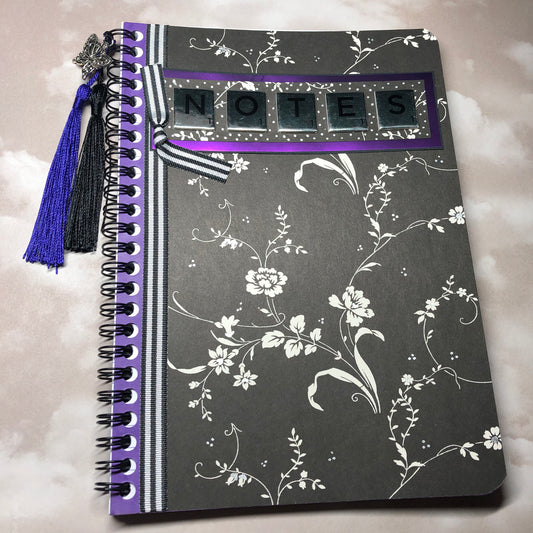 Upcycled hand decorated notebook - Purple Notes