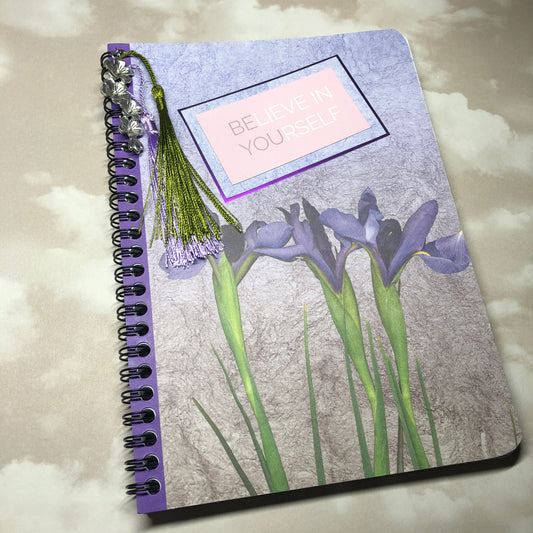 Upcycled journal hand decorated notebook - Iris