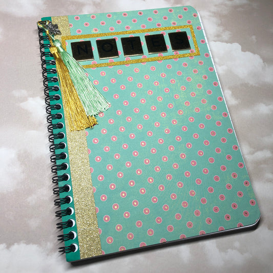 Hand decorated upcycled notebook - Green Notes