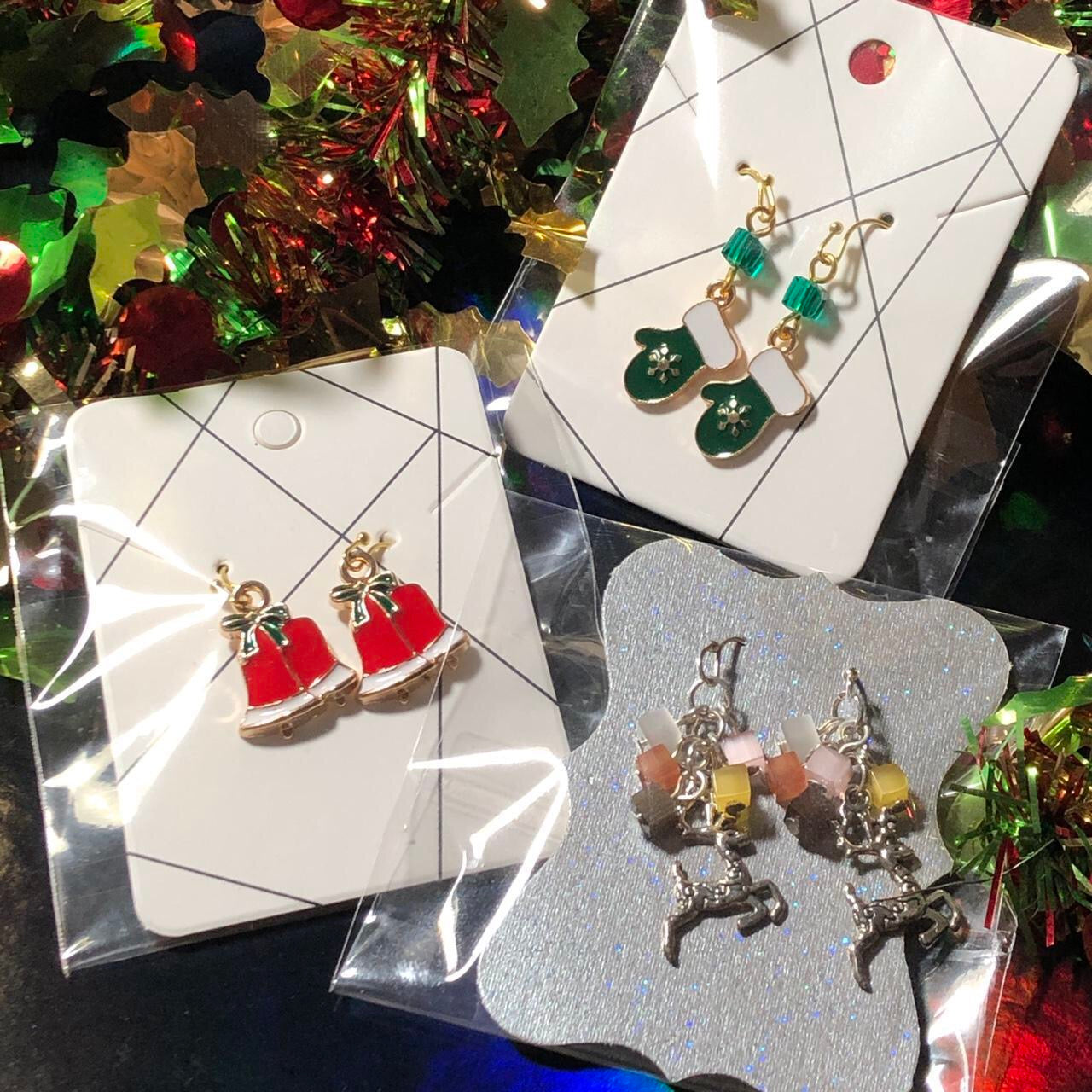 Prancer - Three pairs Christmas earrings Mittens, Reindeer and Hats