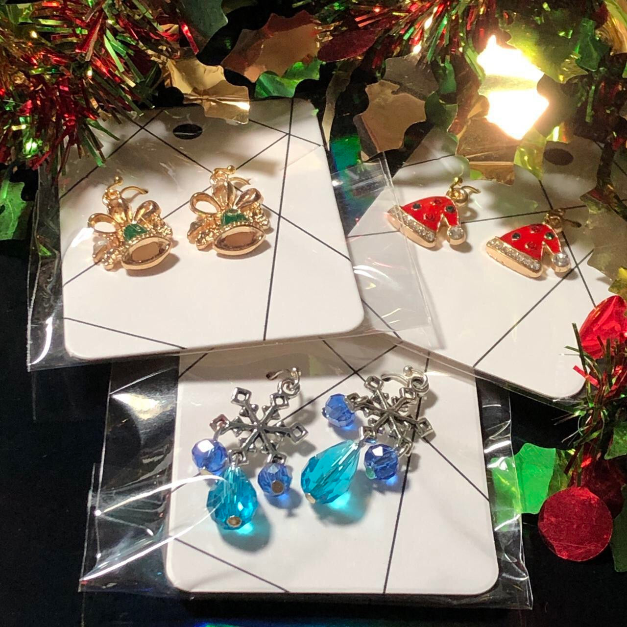 Vixen - Three pairs Christmas earrings bells, hats and snowflakes