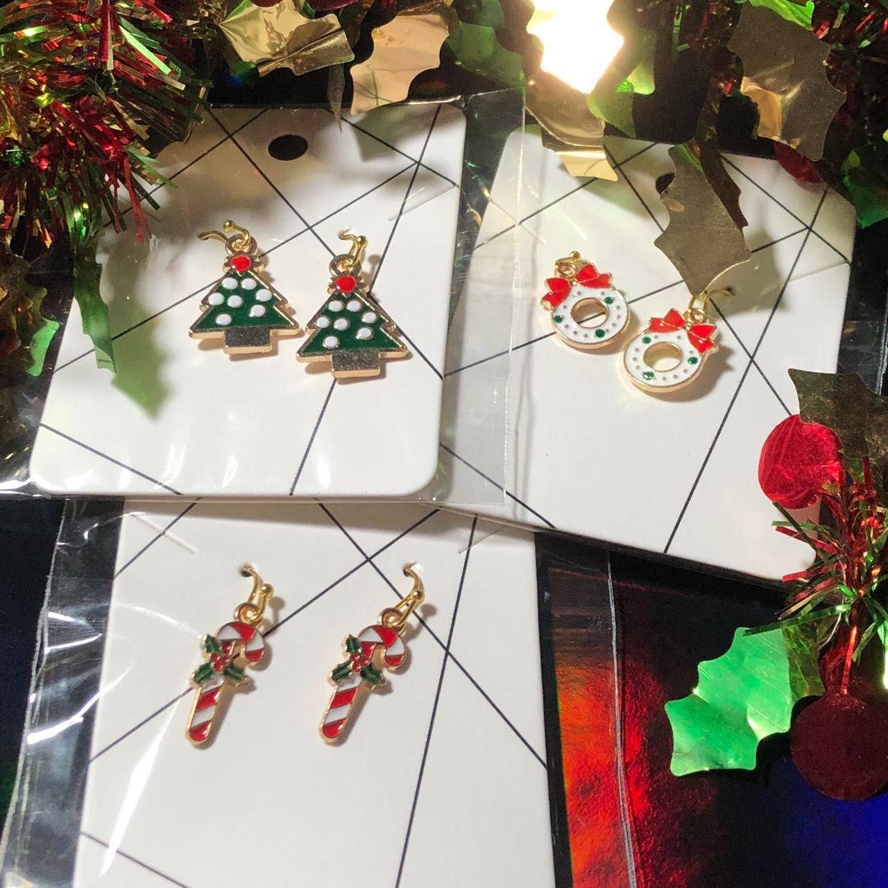 Tannebaum - Three pairs Christmas earrings candy canes, trees and wreaths