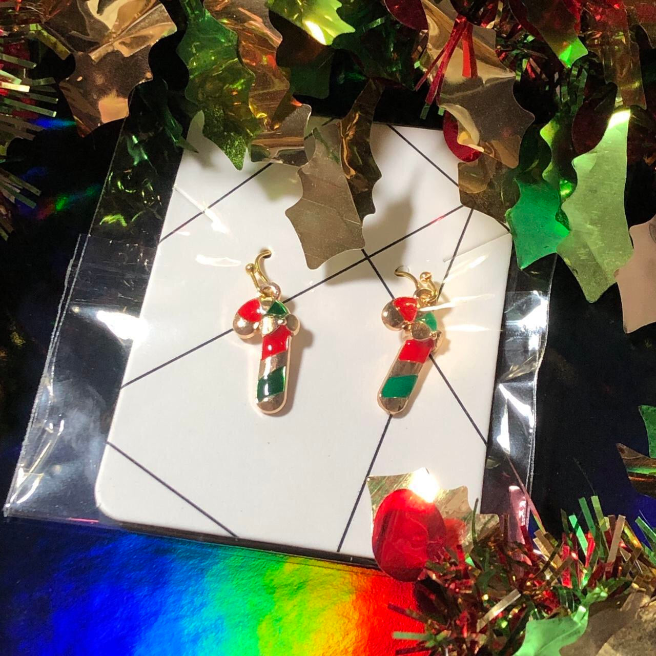 Neige - Three pairs Christmas earrings candy canes, snowflakes and wreaths