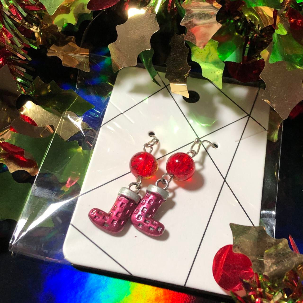 Schnee - Three pairs Christmas earrings boots, Santa and snowflakes