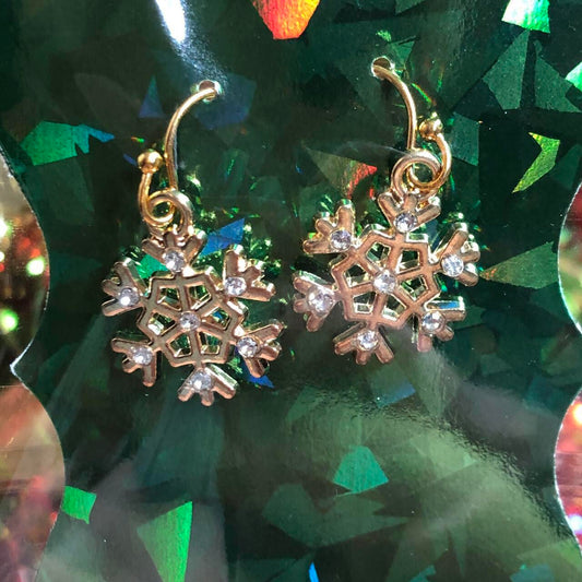 Rhinestone gold snowflake earrings