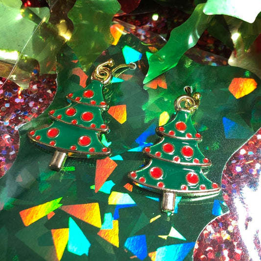 Bauble Christmas tree enamel earrings