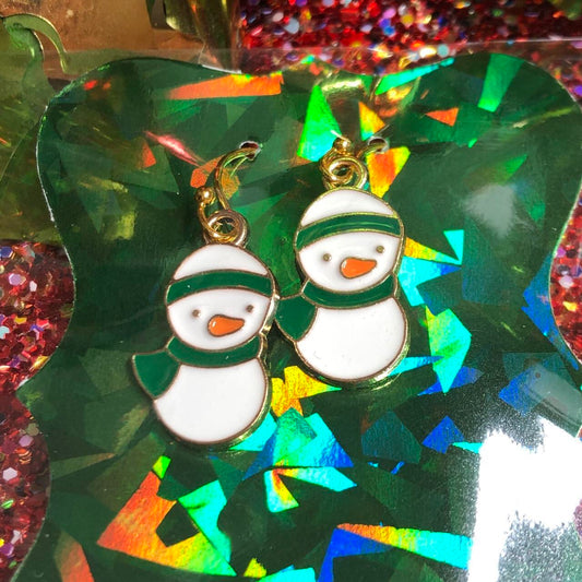 Christmas snowman enamel earrings