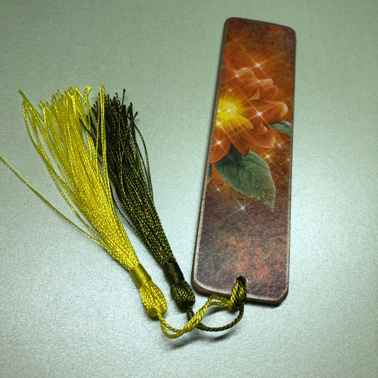 Orange flower wooden bookmark