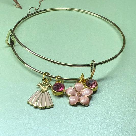 Pink dress and flower expandable bangle