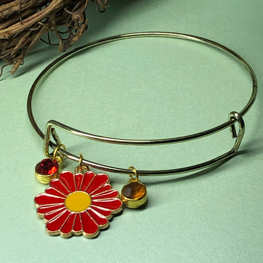 Red flower expandable bangle