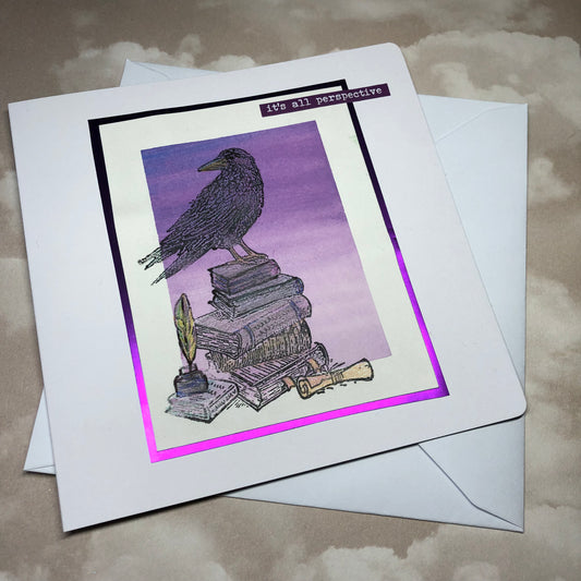 Book and Raven watercolour greeting card