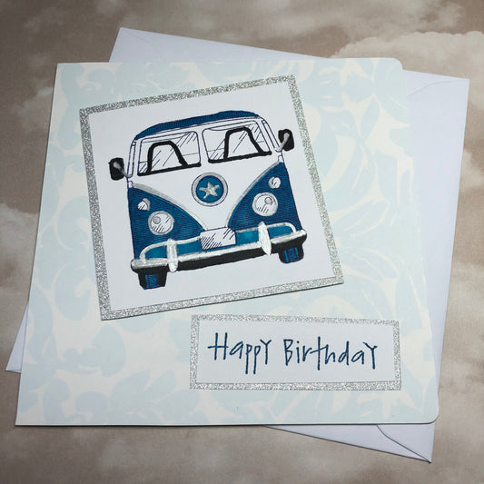Blue handmade campervan greeting card