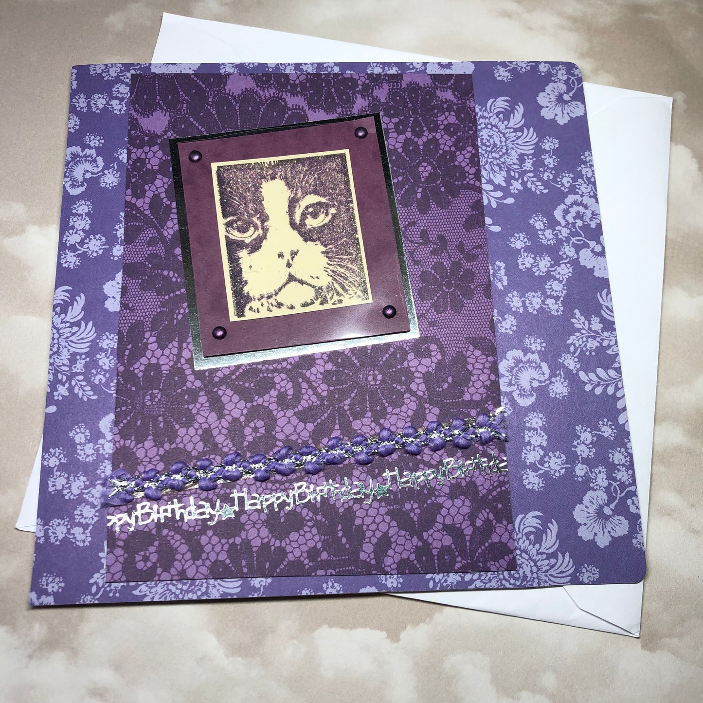 Happy Birthday cat handmade greeting card
